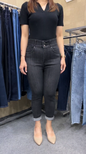 Celana Jeans Wanita Highwaist Black Garment Kancing 2 Stretch Premium Jinsholic 5630S Size 27-34