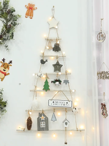NUVOX Christmas Wall Decor 7 Tiers Wooden Hanging DIY Christmas Decorations Tiered Xmas Tree Ornament Rustic Christmas Wall Plaque for Window Door Outdoor Indoor