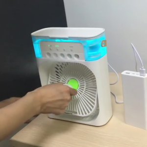 4 in 1 Mini Portable Fan Air Cooling fan Humidifier Purifier Mist Cooler with 7 Colors LED Light Portable