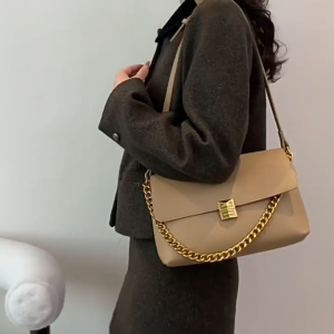 Baggie (Ready Stock) Women Satchel Bag Fashion Metal Lock Light Luxury Crossbody Bags Retro Style Casual Working Handbag