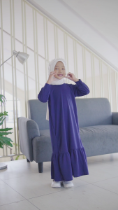 Hirihita Lulu A014 Baju Gamis Lulu Anak Perempuan Creep Spandek Sablon Helo Kity Sanrioo 12 Pilihan Warna Hitam Maroon Salem Biru Navy Ungu Lilac Fuschia Pink Cokelat Bata 1-12 Tahun