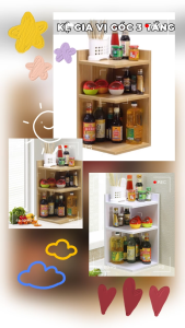 FREESHIP Kệ Gia Vị Mini 3 Tầng Tự Lắp Ghép Kệ Nhà Bếp Gỗ MDF Tatana PK011