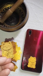 BUENASUERTE Cat Stickers for Phone 2024 Dragon Year Lucky Gold Foil Cat Phone Sticker LuckyCharm Maneki-Neko pampaswerte