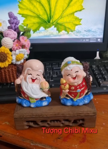 Bộ Đôi Tượng Ông Bà Thọ Phong Cách Hiện Đại Việt Nam 9cm - Bát Giác Móc Khóa & Trang Trí Nội Thất