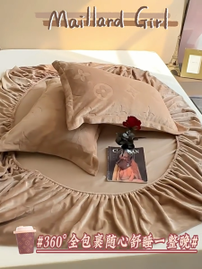 【Malaysia Ready Stock】Milk Velvet Fitted Bed Sheet Solid Color Bed Cover Crystal Mattress Protector Milk Fleece Single/Queen/King Size Bedding Set