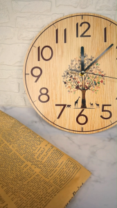 Wooden silent wall clock creative design HD pattern wall decoration home hotel school office