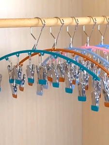 10 Clips Stainless Steel Laundry Drying Rack Clothes Hanger with Clips Windproof Socks Bras Hangers Hanging Closet Organizer Space Saving Clothes Hangers with Clips