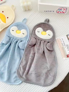 Absorbent Cartoon-Print Cotton Hand Towels Cute Hanging Kitchen/Bathroom Drying Cloth
