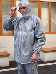 GRAY/GREEN Titanium Raincoat Rubberized Makapal Kapote Popular Waterproof Raincoat with Pants