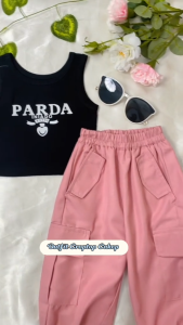 [KIDSFASHIONKOLEKSI]  Atasan Tanktop Dan Celana Cargo Anak Perempuan Korean Style