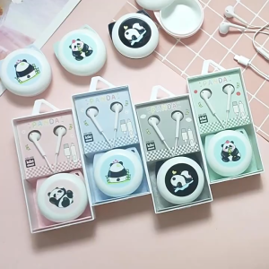 [KIKI-406] Headset PANDA Earphone Kabel Type-C / Wadah Earphone Karakter PANDA Headset Kartun ANIMAL
