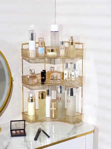 2 Layer Corner Cosmetic Organizer Multifunctional Bedroom Bathroom Table Shelf Storage Space Saver Rack