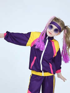 Boys and Girls 80s Tracksuit Kids Hip Hop Costume Top Pants Sets Outfit Retro Disco Dance Sportswear Blue Pink Baseball Uniform 3pcs