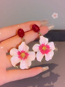 LL 18K GOLD Pink crystal fashionable exaggerated personality big flower earrings ES63648