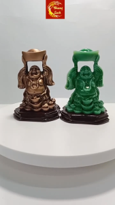 Tượng Phật Di Lặc nâng thỏi vàng cao 12cmtượng mạ màu đồng xanh ngọc mang đến may mắn tài lộc sức khỏe và là biểu tượng của sự sung túc về tiền bạc