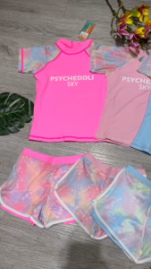 Đồ bơi bé gái 2 mảnh quần đùi 2 lớp áo phủ bụng ngắn tay kín đáo đáng yêu đủ size từ 20kg đến 26kg BINSPORTS BB108