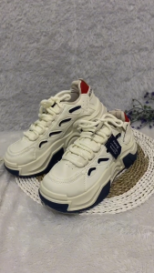 Nextfashion Sepatu Sneakers wanita kekinian terbaru kulit PU Sol karet elastis 317