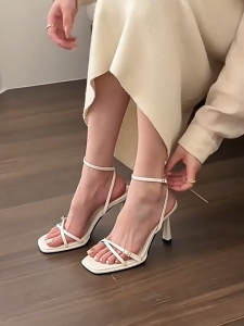 Square toe stiletto sandals Korean one line buckle elegant party sandals 3 inches office sandals