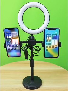 6 Inch Dual Phone Stand 16cm LED Selfie stick Ring Light 3 Modes USB Tripod Rotation telescopic Foldable Bracket