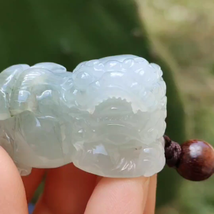 Light Green Semi Icy Lion Pendant Necklace Natural Type A Jadeite with certificate included weigh 25.70 grams 32 * 17.2 * 21 mm symbols of Strength courage and good luck suitable for daily wear