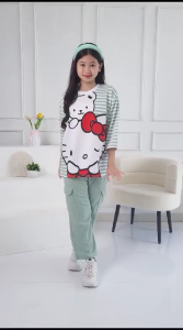 Setelan Cargo Anak Perempuan Usia 4-12 Tahun Motif Salur Bahan Vista Terry