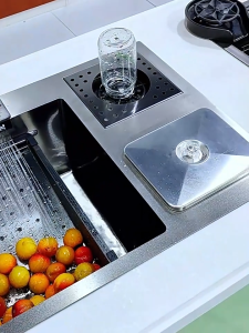 KESOL Large size modern gun Gray kitchen sink 304 stainless steel with trash can