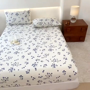 Fitted Bedsheet Floral Printed And Single Color King Queen Size Durable