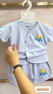 Bộ sơ sinh ngắn tay Babiboo quần áo sơ sinh cho bé cotton tự nhiên - BBC32
