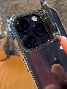 Luxury Flip Lens Bracket Transparent Phone Case for IPhone 15 Pro Max 14 13 12 Titanium Color Hard Shockproof Casing with Camera Protection