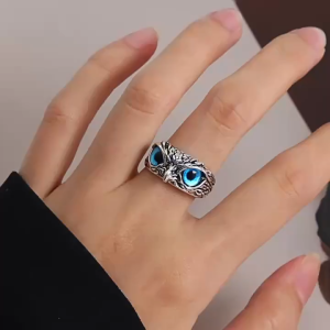 ALENADAY - Cincin Burung Hantu Mata Elang Vintage Style Bahan Logam Model Terbuka Pria Wanita CCN02