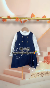 [KIDSFASHIONKOLEKSI] Mini Dress Anak Perempuan Navy Guesstar Button Lengan Panjang