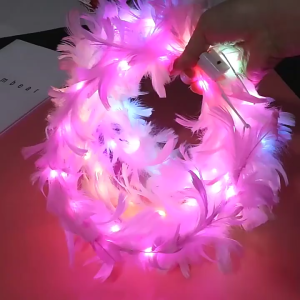 Bando Mahkota Bulu LED Wanita: Bando Bidadari Luminous Pesta Natal