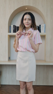 E14 เสื้อทํางานผู้หญิง แขนสั้น คอปก สไตล์มินิมอล ทรงน่ารักมาก ผ้าสวย มี Texture Easter Egg