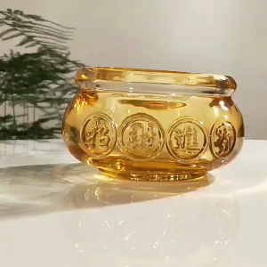 Feng Shui Yellow Crystal Treasure Bowl | Multi-Size Wealth & Prosperity Ornament 💰 | Glass Gold Ingot Decoration for Home Office & Opening Gift 聚宝盆 招财摆件