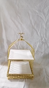 Khay đựng bánh kẹo 2 tầng con hươu mạ vàng trang trí ngày Tết đám cưới sự kiện nhà hàng khách sạn decor ăn hỏi