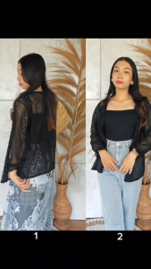 Outer Brokat Lace Malika Tangan Kerut Cardigan Blazer Modern