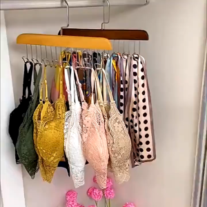 8 Hooks Solid Wood Hanger Bra Hanger Belts Rack Tie Cap Non-Slip Holder Underwear Organizer Storage