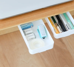 เก๊ะ ลิ้นชักติดใต้โต๊ะ กล่องลิ้นชักเก็บของอเนกประสงค์ กล่องเก็บของ พร้อมกาวติดตั้งในตัว แข็งแรงเลื่อนง่าย