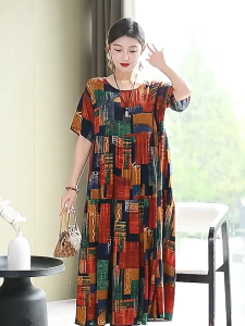 Floral Dress Plus Size Cover Stomach Loose Korean Mid Dress Elegant Casual Temperament Dress 01