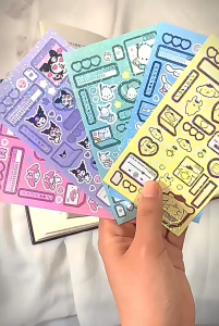 Sticker MOMO/Stiker Kartun Anak Perempuan/Stiker Kartun Karakter/Cinamoroll Kuromi Hellokitty Kuromi Sticker/ Untuk Dekorasi Telepon Selular Menghias Buku Notebook
