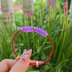 Q214 Vòng cáp lu thống khắc kim tiền ngũ điếu Cẩm Thạch Tím cho Hỏa và Thổ - Phong Thủy TUDO