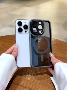 Luxury Metal Lens Titanium Magnetic Clear Phone Case for Iphone 12 13 14 15 Pro Max Transparent Hard Case Shockproof Back Cover