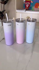500ml  304 Stainless Steel Straw Vacuum Thermal Flask Cup Thermos  Car Water Bottle Gift吸管不锈钢杯保温杯