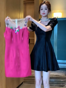 ZYHT EraVogue Váy nữ Fuchsia Váy satin Váy không tay Váy công sở Váy Hiso Váy cổ điển Váy dạ hội 91162