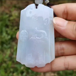 Hugh Light Lavender and Light Green Natural Type A Jadeite Pendant Necklace crafted as Chinese Old School Style pendant with chinese poem at the back certificate included weigh 54.38 grams 66.2 * 39.2 * 8.2 mm collectible or daily wear (pendant38)