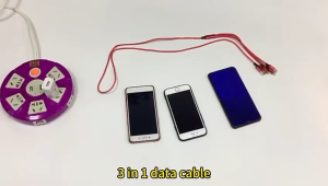 GROSIR Kabel Data Vibox 6A usb 3in1 Primary Colors Micro+Lightning+Type-C 1.2M 120CM Fast Charging