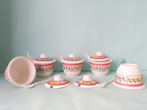 Mangkok Sambel Tutup Melamin Motif Bunga / Mei Shing / Melamine