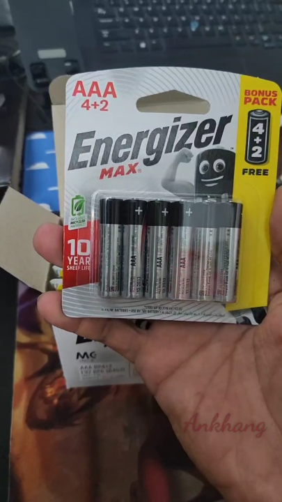 Vỉ 6 viên pin đũa AAA 1.5V Energizer Max E92 BP4+2 dùng cho máy đo huyết áp, remote - Chính hãng