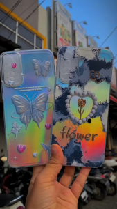 Case Hologram iPhone X XR 7+ 8+ 11 12 13 13 Pro 15 14 Pro Max 15 Pro Max Motif ( 3D BUNGA ) Softcase Hologram Bening Tebal - Clear Case 2MM - Sofkes Hp - Kesing Lucu - Casing Viral