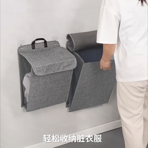 ตะกร้าใส่ผ้า ใหญ่ พับได้ ตะกร้าใส่ของ ที่เก็บเสื้อผ้า ที่แขวนติดผนัง [ตะขอฟรี]